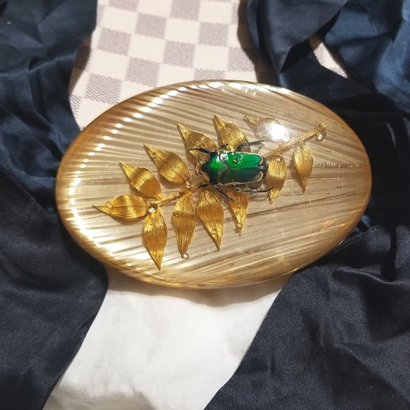 RARE Egyptian Revival Vintage Scarab in Lucite Silk Sash Belt - Picture 4 of 8